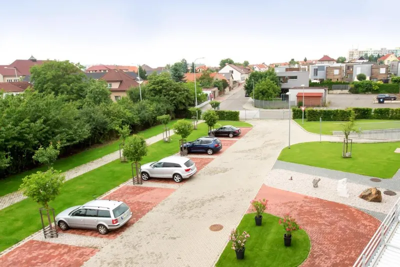 Hotel car park at Lifestyle Hotel Prague, seen from above.